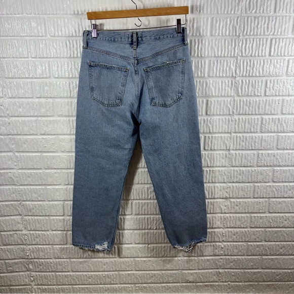 AGOLDE 90s Crop Distressed High-Waisted Straight Denim Jeans Echo Light Wash 27 - Picture 3 of 6